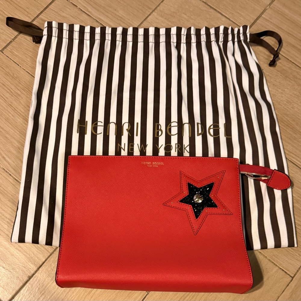 Henri Bendel Red and Black Star W57th Cosmetic Clutch